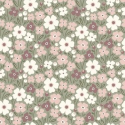 Tissu Popeline Imprimé Digital Fleurs Vert Olive