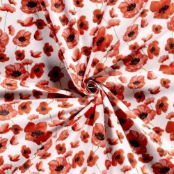 Tissu Popeline Imprimé Digital Coquelicot Rouge Fond blanc 