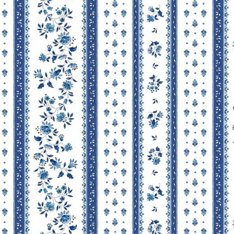 Tissu Cretonne Figuerolles Rayure Bleu