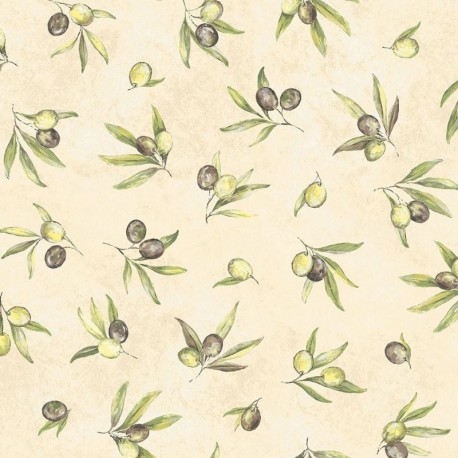 Tissu Cretonne Oliveraie All Over Creme 