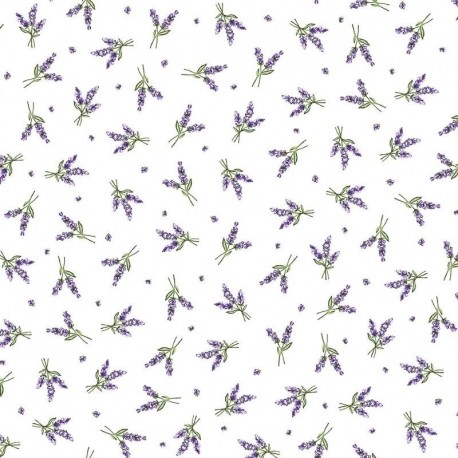 Tissu Cretonne Lavandines All Over Ecru 