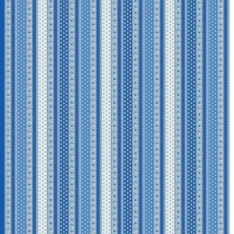 Tissu Cretonne Gordes Rayure Bleu