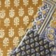 Tissu Blockprint Imprimé Tampons Mains Matelassé Double Face Géométrique Jaune Bleu