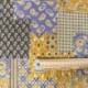 Tissu Blockprint Imprimé Tampons Mains Matelassé Double Face Géométrique Jaune Bleu