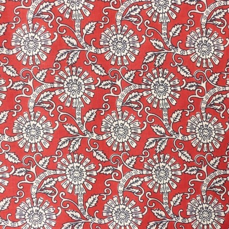 Tissu Blockprint Impression Tampons Mains Fleur Fond Rouge