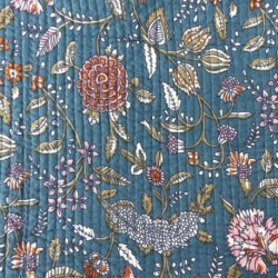 Tissu Blockprint Imprimé Tampons Mains Matelassé Double Face Rose Bleu
