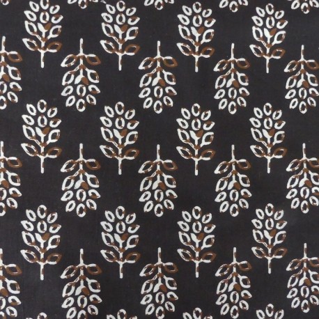 Tissu Blockprint Impression Tampons Mains Feuille Fond Noir