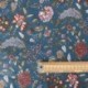 Tissu Blockprint Impression Tampons Mains Fleur Fond Bleu