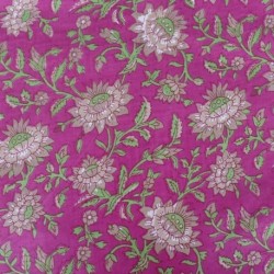 Tissu Blockprint Impression Tampons Mains Fleur Fond Rose