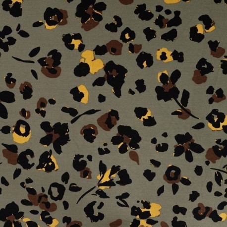 Tissu Twill de Viscose Imprimé Léopard Kaki