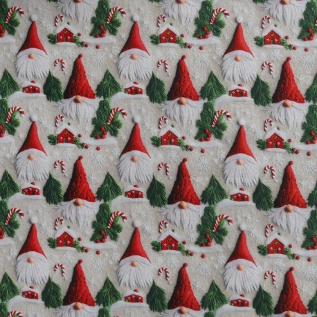 Tissu Gnomos Imprimé Effet 3d Ecru 