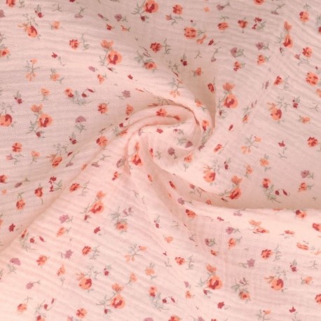 Tissu Fioretti Double Gaze Imprimée Rose