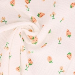 Tissu Double Gaze Imprimée Fraise