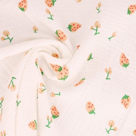 Tissu Double Gaze Imprimée Fraise