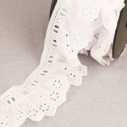 Broderie froncée sur passe ruban