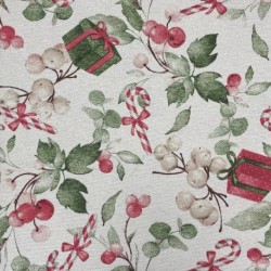 Tissu Imprimé Neulet Houx et sucre D'orge Lurex Or
