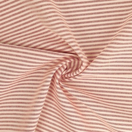 Tissu Chemise Coton lin Fine Rayure Rouille