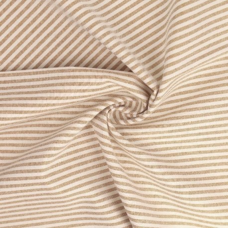 Tissu Chemise Coton lin Fine Rayure Beige 