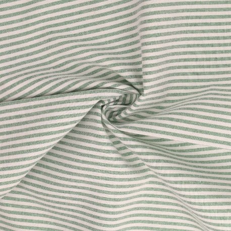 Tissu Chemise Coton lin Fine Rayure Vert 