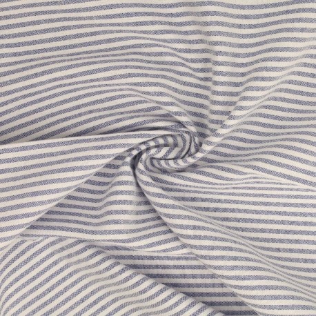 Tissu Chemise Coton lin Fine Rayure Bleu