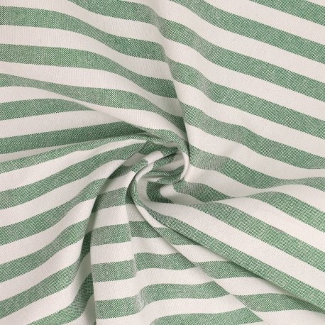 Tissu Chemise Coton lin Grande Rayure Vert