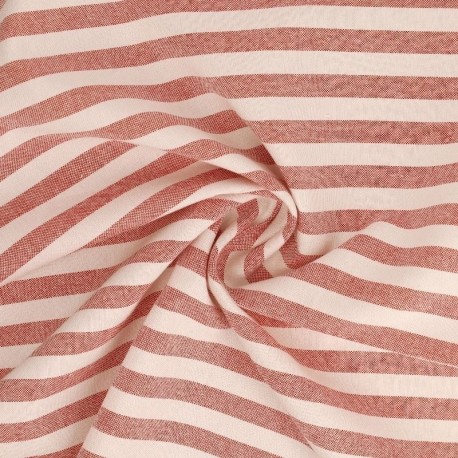 Tissu Chemise Coton lin Grande Rayure Rouille 