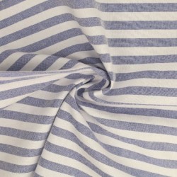 Tissu Chemise Coton lin Grande Rayure Bleu