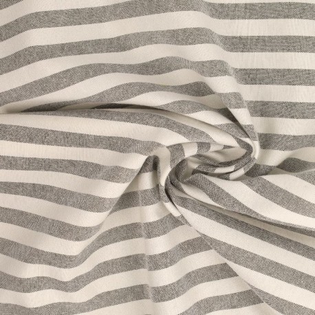 Tissu Chemise Coton lin Grande Rayure Gris 
