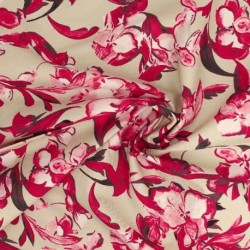 Tissu Popeline de Coton Impression Digitale Floral Fond Beige