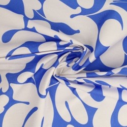 Tissu Popeline de Coton Impression Digitale Floral Bleu