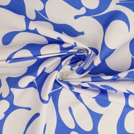 Tissu Popeline de Coton Impression Digitale Floral Bleu