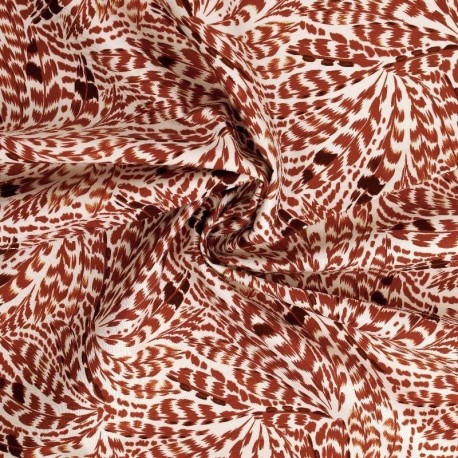 Tissu Popeline de Coton Impression Digitale Plume Brun