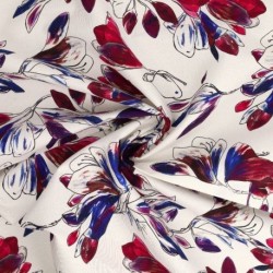 Tissu Popeline de Coton Impression Digitale Floral Bleu et Violine