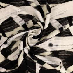 Tissu Viscose Impression Digitale Abstrait Noir et Beige