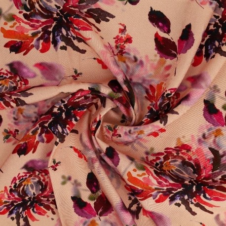 Tissu Viscose Impression Digitale Floral Rose