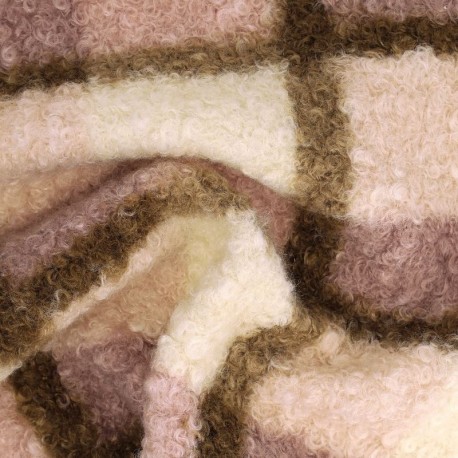 Tissu Bouclette Carreaux Parme 