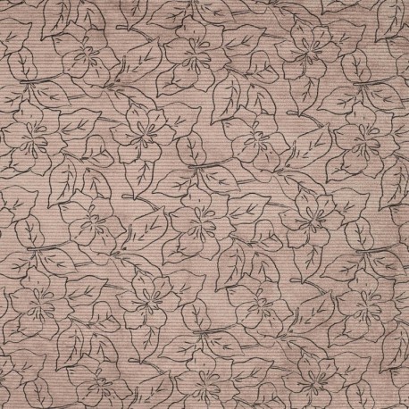 Tissu Velours Côtelé Imprimé Fleurs Taupe