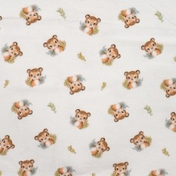 Tissu Flanelle Impression Digitale Tigre Ecru 