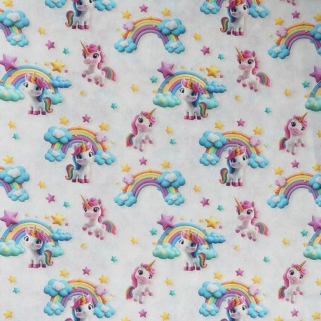 Tissu Imprimé Unicorn Effet 3d Ecru 