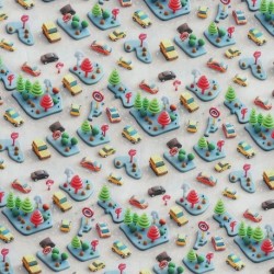 Tissu Imprimé Transport Effet 3d Ecru