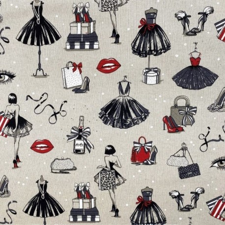 Tissu Toile Imprimée Frou Frou Noir rouge