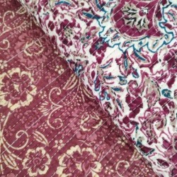 Tissu Blockprint Imprimé Tampons Mains Matelassé Double Face Violet