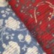 Tissu Blockprint Imprimé Tampons Mains Matelassé Double Face Rouge Bleu