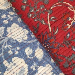 Tissu Blockprint Imprimé Tampons Mains Matelassé Double Face Rouge Bleu