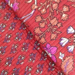Tissu Blockprint Imprimé Tampons Mains Matelassé Double Face Rouge