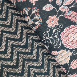 Tissu Blockprint Imprimé Tampons Mains Matelassé Double Face Vert sapin