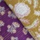 Tissu Blockprint Imprimé Tampons Mains Matelassé Double Face Moutarde Violet