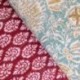 Tissu Blockprint Imprimé Tampons Mains Matelassé Double Face Rouge Bleu clair