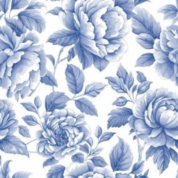 Tissu Cretonne Cobalt Imprimé Fleurs Bleu