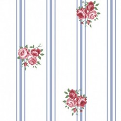 Tissu Cretonne Batifolle Imprimé Fleurs sur Rayures Bleues